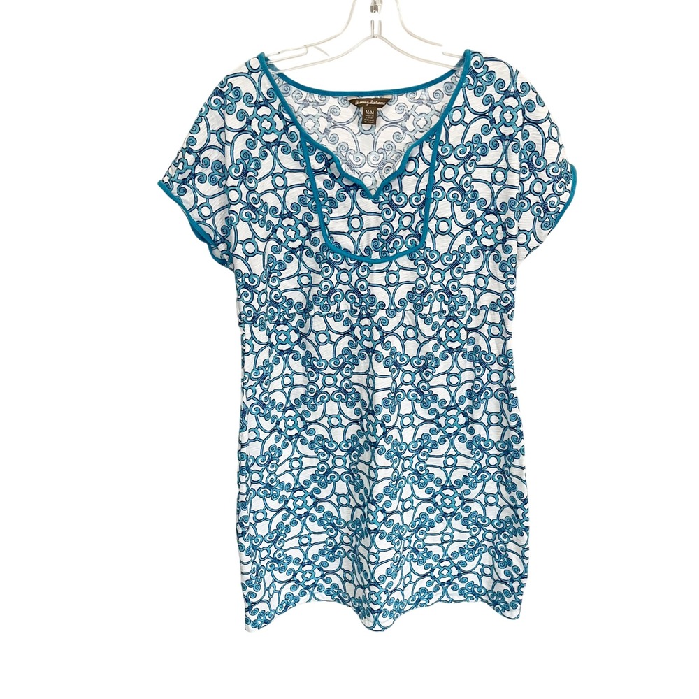 Tommy‎ Bahama Blue White Geometric Scroll Print Dress Cotton - Size Medium